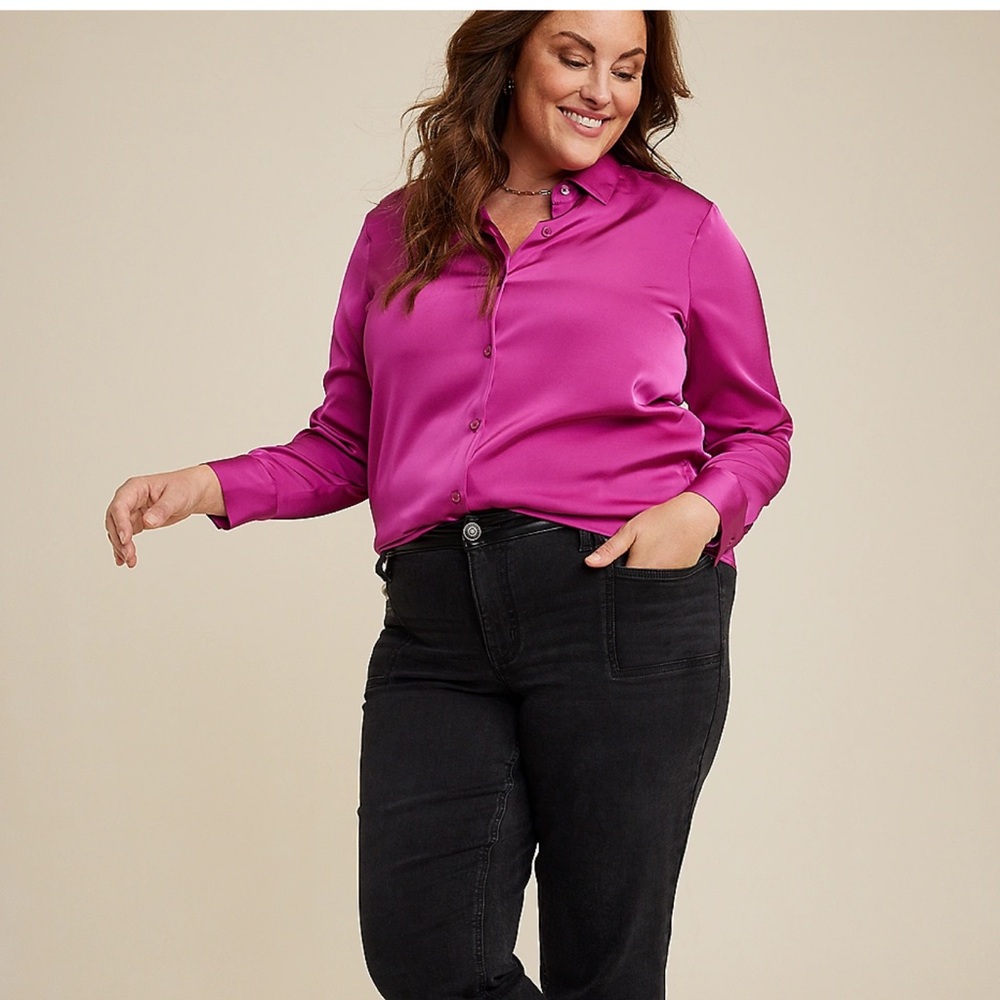 Maurice’s Winona Pink Satin Button Down Blouse